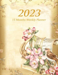 Title: Large Print - 2023 - 15 Months Weekly Planner - Victorian Christmas - Holiday Music Harp with Flowers and Bird: January 2023 thru March 2024 - 15 Months Daily Dated Agenda Calendar Notebook, Author: Nine Forty Publishing