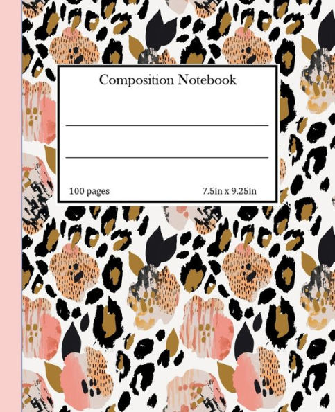 Composition Notebook College Ruled, 7.5" x 9.25", 100 pages: Cute Pink Black and Gold Floral Aesthetic:
