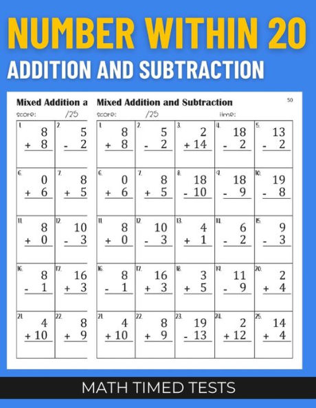 Math Timed Tests: Number within 20 Addition and Subtraction
