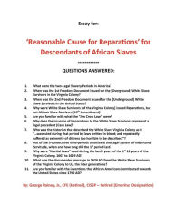Title: 'Reasonable Cause for Reparations' for Descendants of African Slaves: White Slavery in the Virginia Colony, 1607 to 1610 AD, Author: George Rainey Jr.