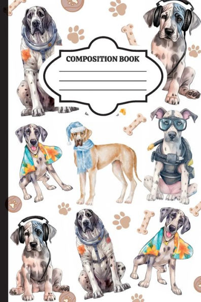 Wide Ruled Composition Notebook (6 x 9 inch) Cute Great Dane Cover