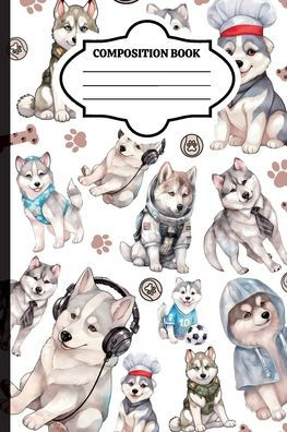 Wide Ruled Composition Notebook (6 x 9 inch) Cute Husky Dog Cover