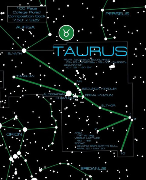 Taurus Zodiac Sign College Ruled Composition Book: 7.5" x 9.25" 100 Blank Pages/Stellar Cartography Celestial Accurate Astrological Astrology Theme Cover