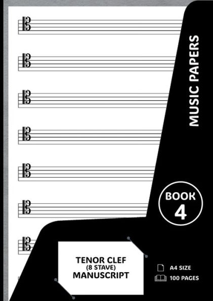 Music Staff Manuscript Paper - Tenor Clef 8 Stave: 100 Page Sheet Music Book