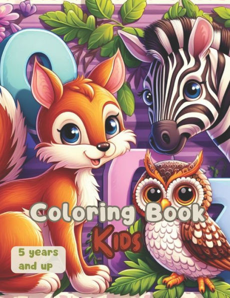 coloring book kids: 49 Coloring Illustrations of adorable animals. Each animal is labeled with its name