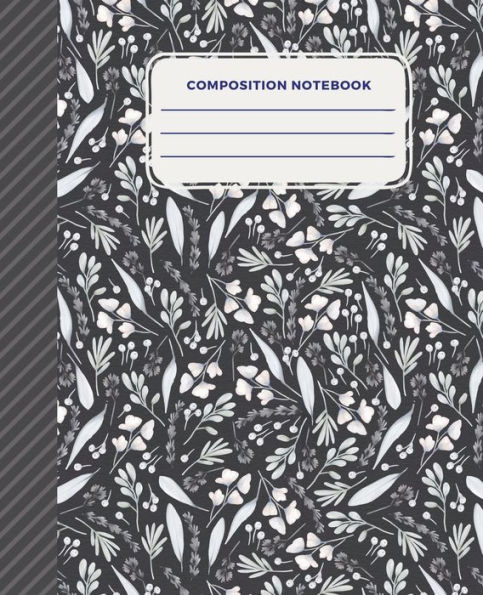 Chic Black Floral Designer Composition Notebook: Wide Ruled 7.5x9.25" Perfect for Stylish Students and Thoughtful Women