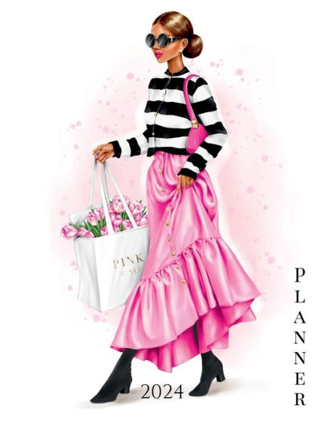 2024 Pink Style Fashion Girl Planner African American: African American Girl: 8.5 x11 , 150 Pages Dated Monthly Weekly Planner