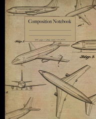 Title: Composition Notebook. Jet Plane: Vintage style aesthetic patent blueprint diagram, Author: Mad Hatter Stationeries