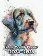 Watercolor Dog 5 Year Monthly Planner: Large 60 Month Calendar Gift For People Who Love Puppies, Pets Lovers For Back To School, Office, Work 8.5 x 11