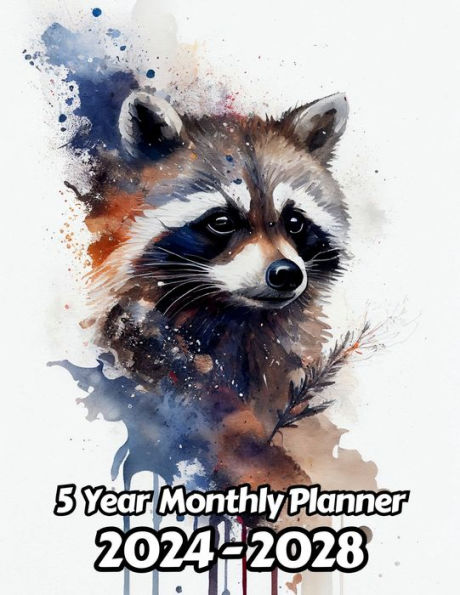 Watercolor Raccoon 5 Year Monthly Planner: Large 60 Month Calendar Gift For People Who Love Woodland Animals, Wildlife Animal Lovers For Back To School, Office