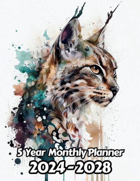 Watercolor Bobcat 5 Year Monthly Planner v2: Large 60 Month Planner Gift For People Who Love Cats, Animal Lovers 8.5 x 11 Inches 122 Pages