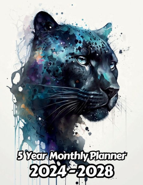 Watercolor Black Panther 5 Year Monthly Planner: Large 60 Month Planner Gift For People Who Love Cats, Animal Lovers 8.5 x 11 Inches 122 Pages
