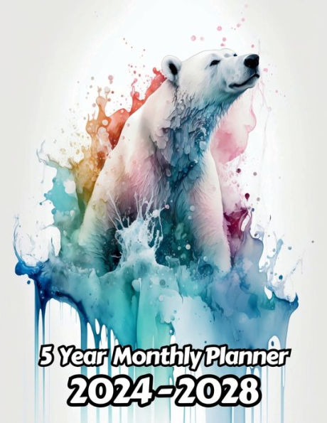 Watercolor Polar Bear 5 Year Monthly Planner: Large 60 Month Planner Gift For People Who Love Safari Animals, Animal Lovers 8.5 x 11 Inches 122 Pages