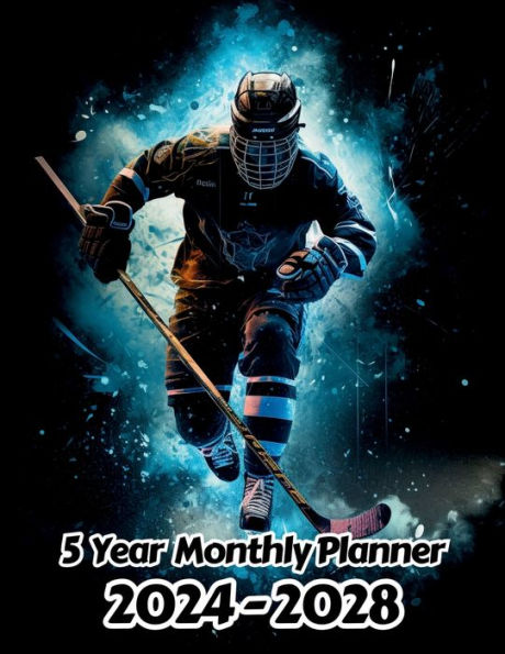 Abstract Ice Hockey 5 Year Monthly Planner v5: Large 60 Month Planner Gift For People Who Love Olympic Games, Winter Sport Lovers 8.5 x 11 Inches 122 Pages