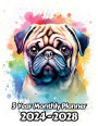 Watercolor Pugs 5 Year Monthly Planner: Large 60 Month Planner Gift For People Who Love Dog, Puppy and Pet Lovers 8.5 x 11 Inches 122 Pages