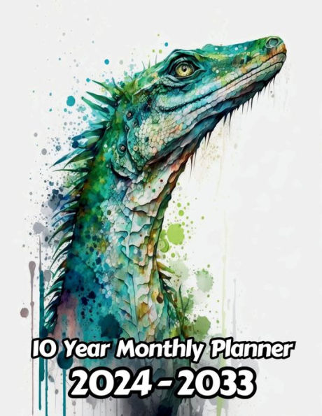 Watercolor Lizard 10 Year Monthly Planner: Large 120 Month Planner Gift For People Who Love Reptiles, Animal Lovers 8.5 x 11 Inches 242 Pages