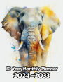 Watercolor Elephant 10 Year Monthly Planner v1: Large 120 Month Planner Gift For People Who Love Safari Animals, Animal Lovers 8.5 x 11 Inches 242 Pages