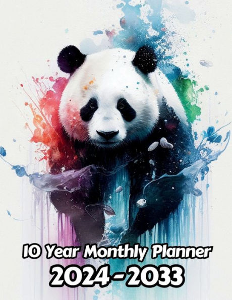 Watercolor Giant Panda 10 Year Monthly Planner v1: Large 120 Month Planner Gift For People Who Love Forest Animals, Countryside Lovers 8.5 x 11 Inches 242 Pages