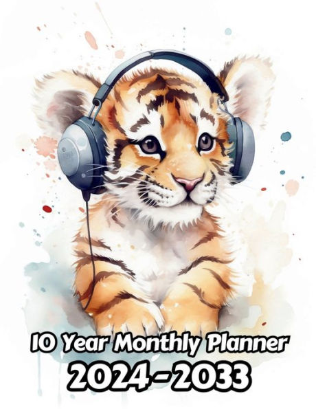 Watercolor Tiger 10 Year Monthly Planner v3: Large 120 Month Planner Gift For People Who Love Cats, Animal Lovers 8.5 x 11 Inches 242 Pages