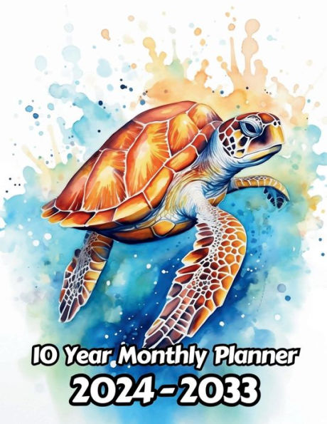 Watercolor Sea Turtle 10 Year Monthly Planner: Large 120 Month Planner Gift For People Who Love The Ocean, Marine Sea Life Lovers 8.5 x 11 Inches 242 Pages