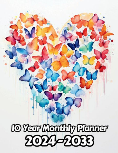 Watercolor Butterflies 10 Year Monthly Planner v17: Large 120 Month Planner Gift For People Who Love Wildlife, Nature Lovers 8.5 x 11 Inches 242 Pages
