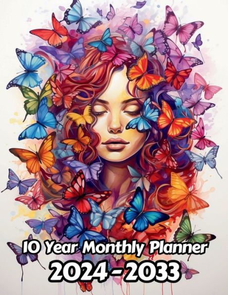 Watercolor Butterflies 10 Year Monthly Planner v34: Large 120 Month Planner Gift For People Who Love Wildlife, Nature Lovers 8.5 x 11 Inches 242 Pages