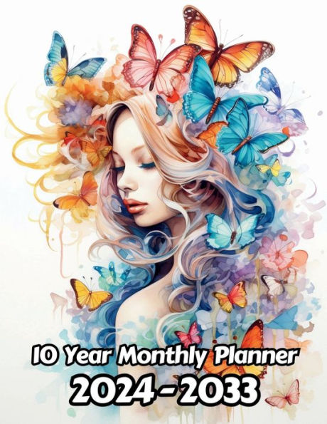 Watercolor Butterflies 10 Year Monthly Planner v36: Large 120 Month Planner Gift For People Who Love Wildlife, Nature Lovers 8.5 x 11 Inches 242 Pages