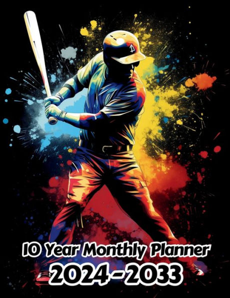 Abstract Baseball 10 Year Monthly Planner v6: Large 120 Month Planner Gift For People Who Love Field Sport, Sport Lovers 8.5 x 11 Inches 242 Pages
