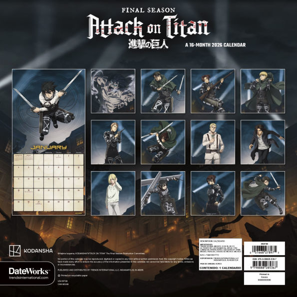 2026 Attack on Titan Wall Calendar