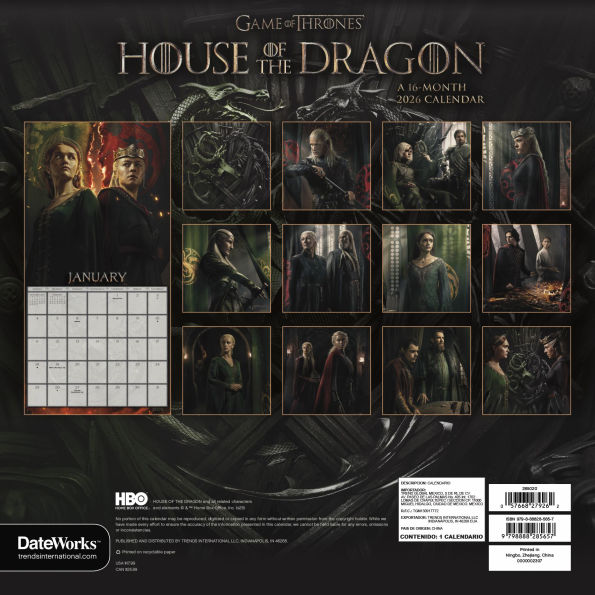 2026 House of Dragon Wall Calendar