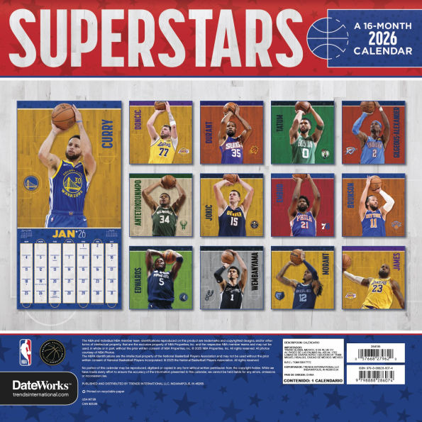 2026 NBA Superstars Wall Calendar