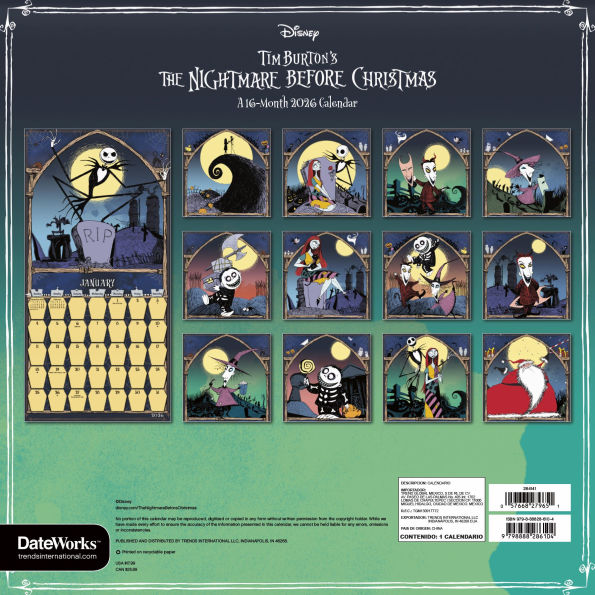 2026 Nightmare Before Christmas Wall Calendar