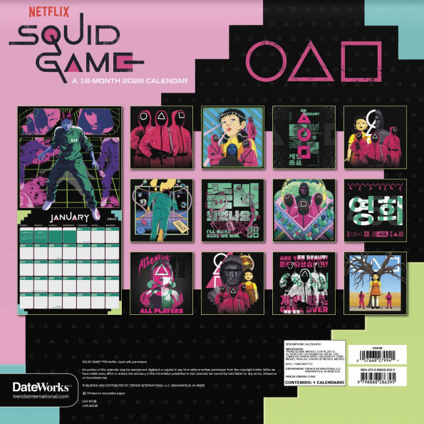 2026 Squid Game Wall Calendar