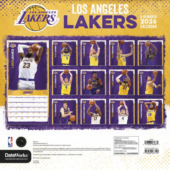 2026 NBA Los Angeles Lakers Wall Calendar