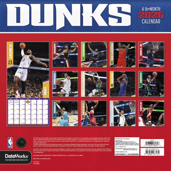 2026 NBA Dunks Wall Calendar