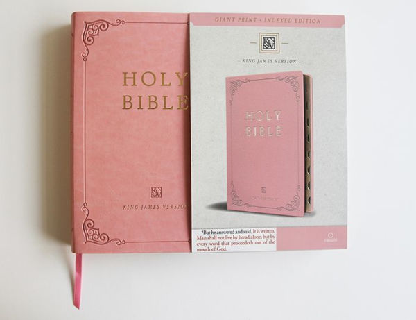 KJV Holy Bible, Giant Print Thinline Large format, Pink Premium Imitation Leathe r with Ribbon Marker, Red Letter, and Thumb Index