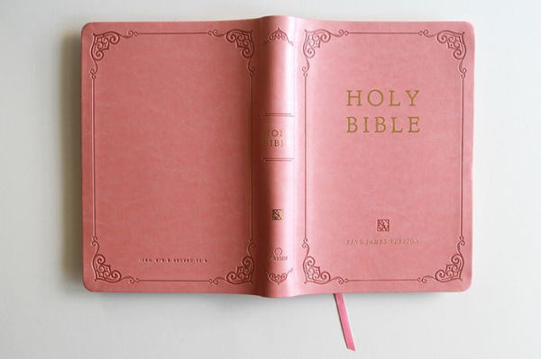 KJV Holy Bible, Giant Print Thinline Large format, Pink Premium Imitation Leathe r with Ribbon Marker, Red Letter, and Thumb Index