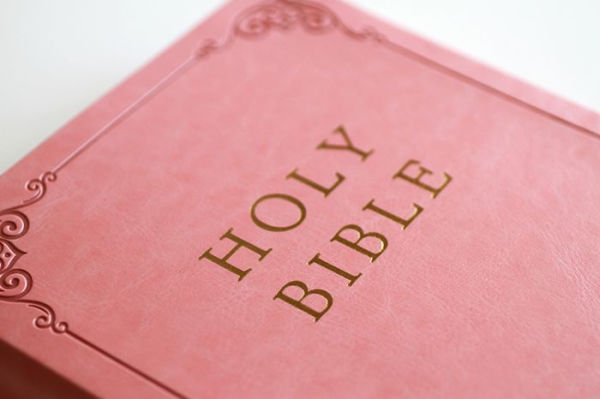 KJV Holy Bible, Giant Print Thinline Large format, Pink Premium Imitation Leathe r with Ribbon Marker, Red Letter, and Thumb Index