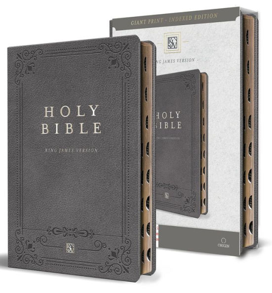 KJV Holy Bible, Giant Print Thinline Large format, Gray Premium Imitation Leathe r with Ribbon Marker, Red Letter, and Thumb Index