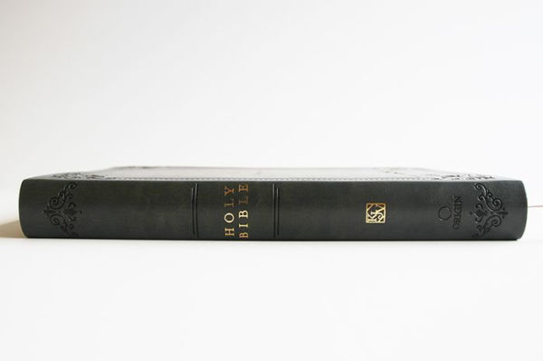 KJV Holy Bible, Giant Print Thinline Large format, Gray Premium Imitation Leathe r with Ribbon Marker, Red Letter, and Thumb Index