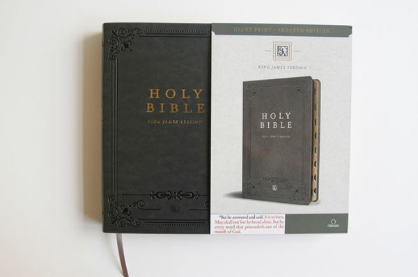 KJV Holy Bible, Giant Print Thinline Large format, Gray Premium Imitation Leathe r with Ribbon Marker, Red Letter, and Thumb Index