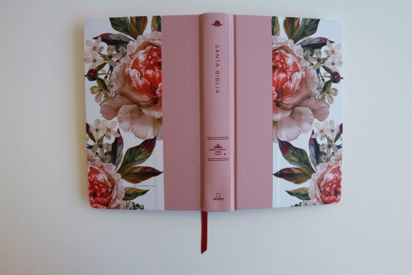 Biblia Reina Valera 1960 letra grande. Tela rosada con flores, manual con índice / Spanish Bible RVR 1960, Large Print, Pink Floral Cloth with Index