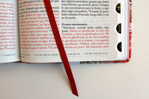 Biblia Reina Valera 1960 letra grande. Tela rosada con flores, manual con índice / Spanish Bible RVR 1960, Large Print, Pink Floral Cloth with Index