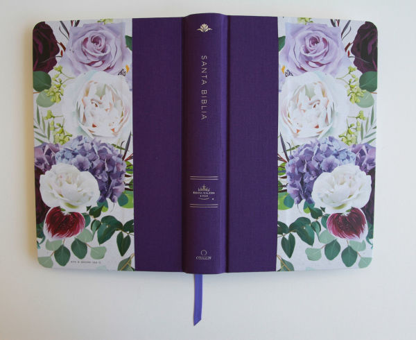 Biblia RVR1960 Tapa dura y tela morada con flores tamaño manual con índice / Spanish Bible RVR 1960, Hardcover, Purple Cloth with Flowers, Handy Size