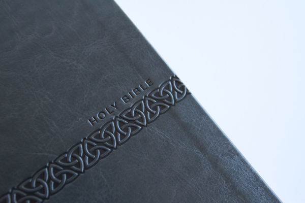 KJV Holy Bible, Large Print Medium format, Gray Faux Leather with Ribbon Marker, Red Letter, thumb Index