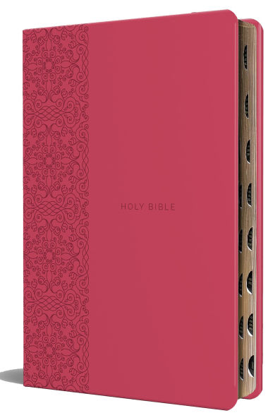 KJV Holy Bible, Large Print Medium format, Fuchsia Faux Leather w/Ribbon Marker, Red Letter, thumb Index