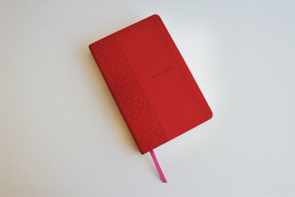 KJV Holy Bible, Large Print Medium format, Fuchsia Faux Leather w/Ribbon Marker, Red Letter, thumb Index