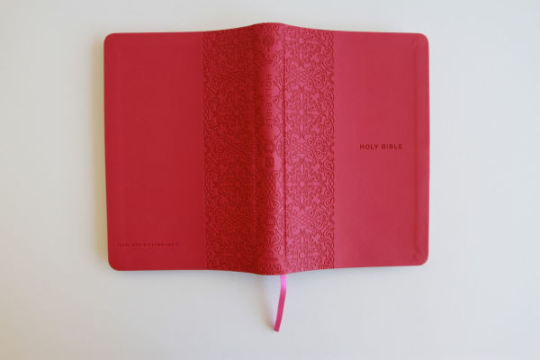 KJV Holy Bible, Large Print Medium format, Fuchsia Faux Leather w/Ribbon Marker, Red Letter, thumb Index