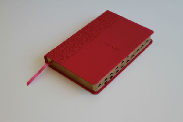 KJV Holy Bible, Large Print Medium format, Fuchsia Faux Leather w/Ribbon Marker, Red Letter, thumb Index