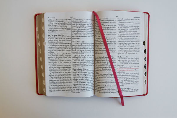 KJV Holy Bible, Large Print Medium format, Fuchsia Faux Leather w/Ribbon Marker, Red Letter, thumb Index